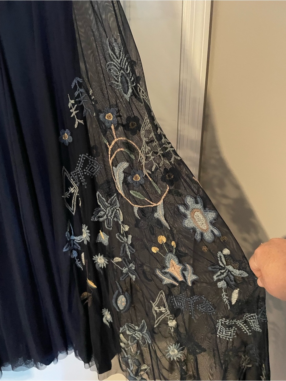 Johnny Was Navy Sheer Embroidered Floral Maxi Dress - Picture 3 of 5